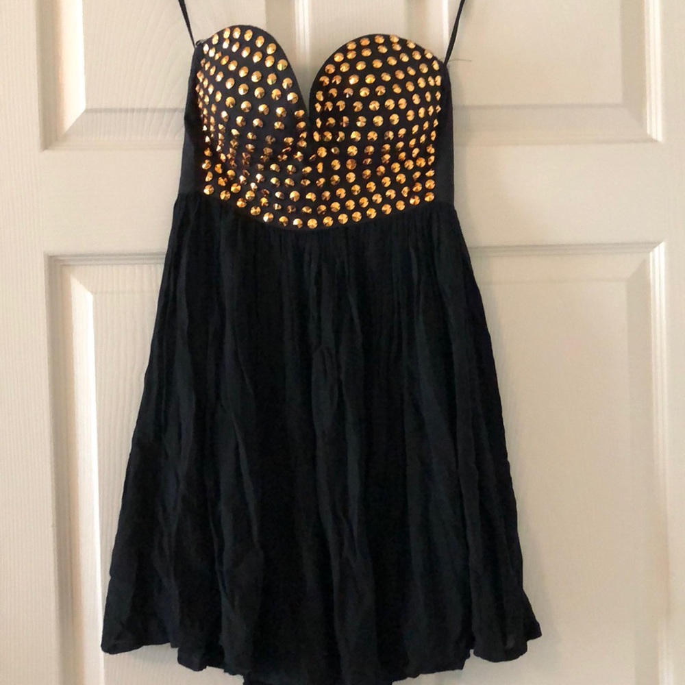 Black and gold strapless diamond dress